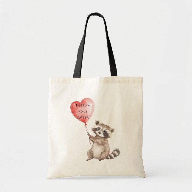 Tote Bag Cute Raccoon Heart Balloon (Devant)