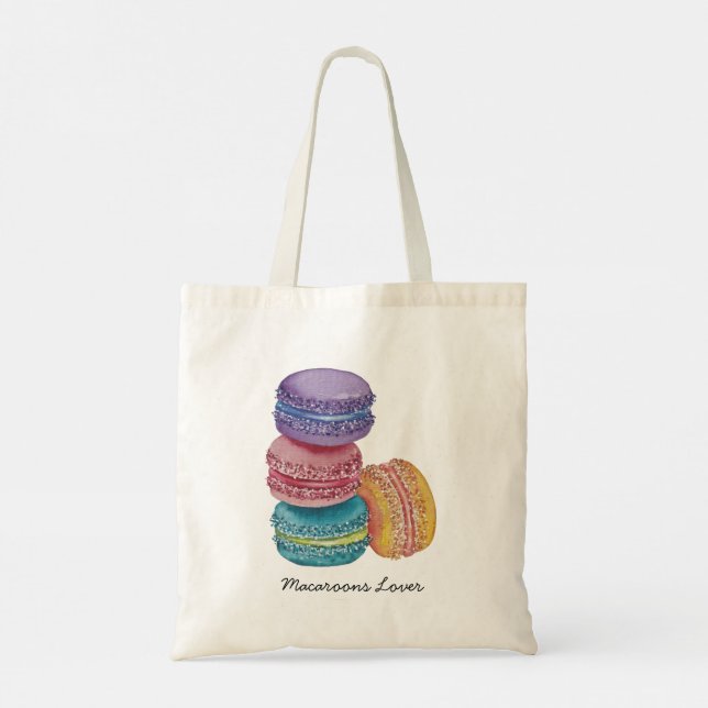 Tote Bag Cute Rainbow Macaroons In Watercolor (Dos)