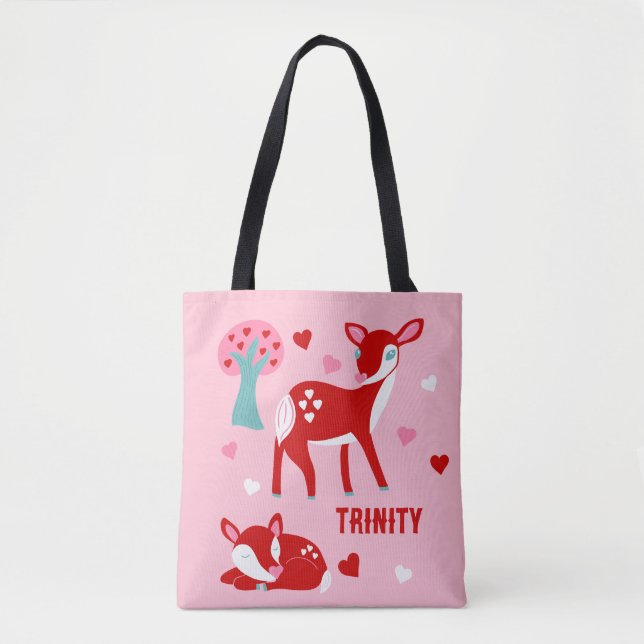 Tote Bag Cute Red Deer Valentine's Day Personnalisé (Devant)
