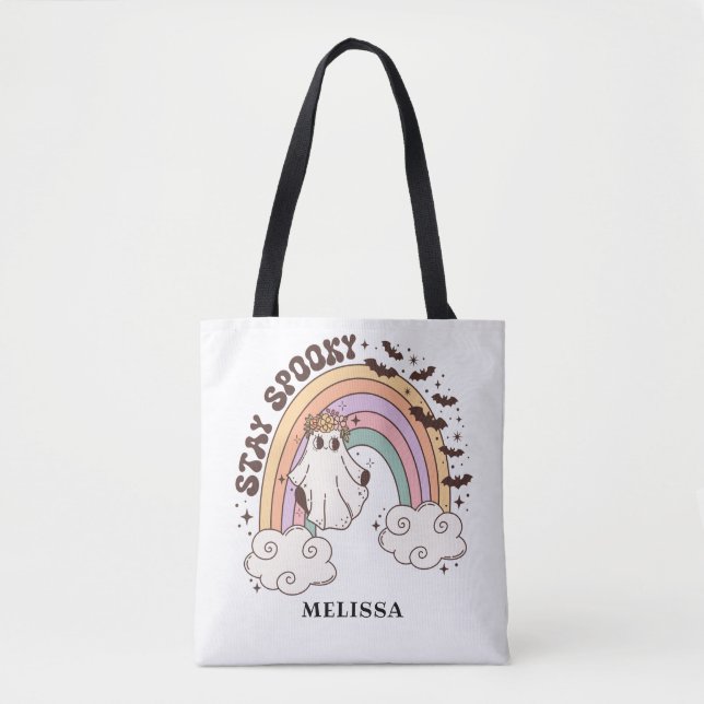 Tote Bag Cute Retro Ghost Séjour Éffrayant (Devant)