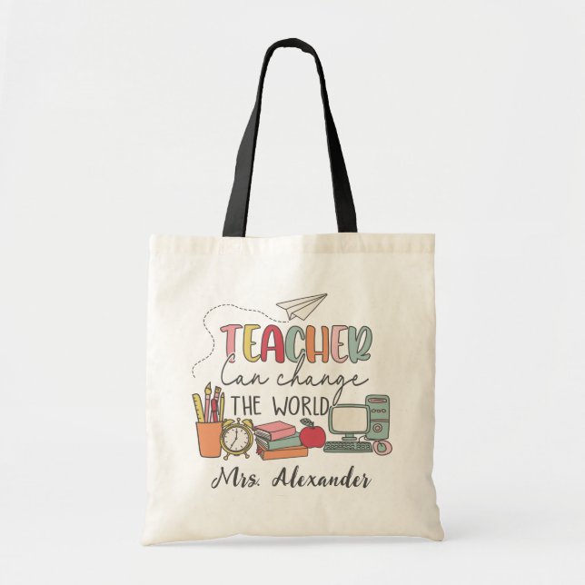 Tote Bag Cute Retro Journée de l'enseignant Personnalisée (Devant)