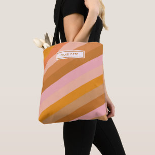 Tote Bag Cute Retro Stripes Rose Rust Nom personnalisé