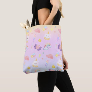 Tote Bag Cute rose doux cupcake unicorne Motif arc-en-ciel