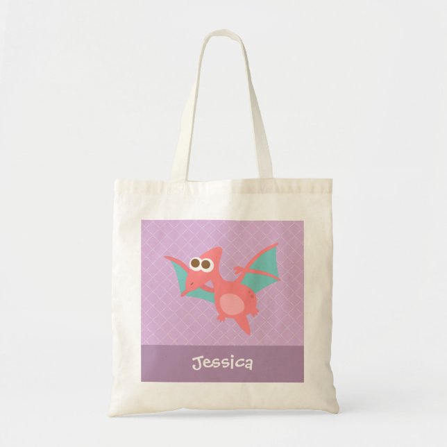 Tote Bag Cute rose Pterodactyl dinosaure Enfants Personnali (Devant)