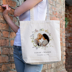 Tote Bag Cute Rustic Meadow Floral Wreath Mariage photo