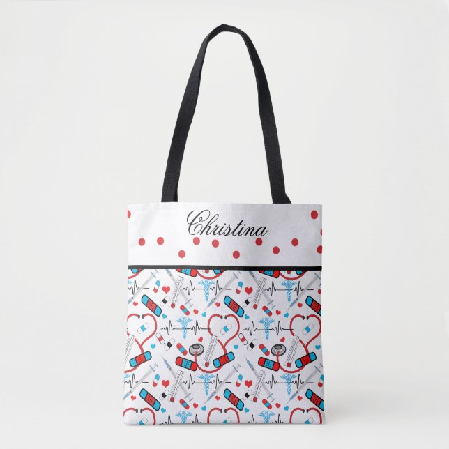 Tote Bag Cute Shots Nurse | Nom du Motif Dr EKG (Devant)
