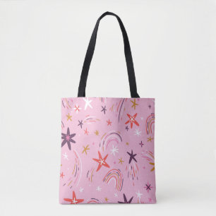 Tote Bag Cute Stars Rainbows Motif rose