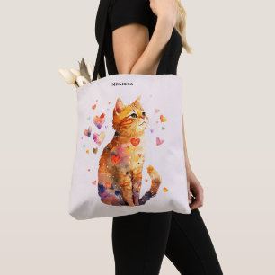 Tote Bag Cute Tabby Chat avec Coeurs