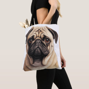 TOTE BAG CUTE TAN & BLACK CARLIN PUPPY DOG