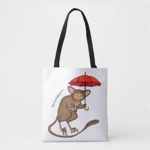 Tote Bag Cute Tarsier avec dessin animé parapluie