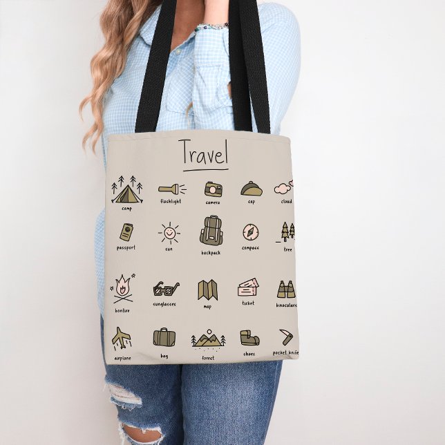 Tote Bag Cute Travel Lover Icons Adventure Camping Extérieu (Créateur téléchargé)