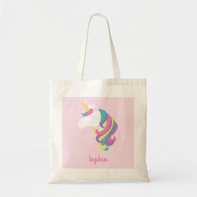 Tote Bag Cute Unicorn Polka Pot Personnalisé fille (Devant)