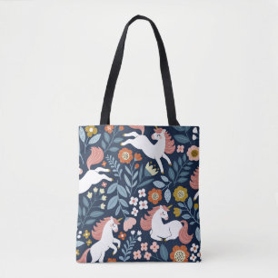 Tote Bag Cute Unicornes Floral Vintage Motif