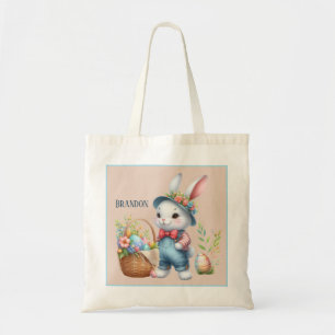 Tote Bag Cute unisex lapin de Pâques ajouter nom chasse aux