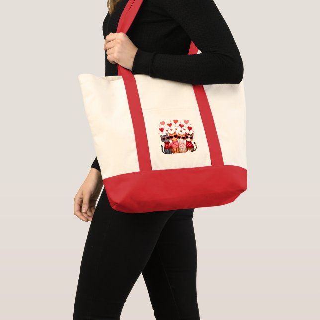 Tote Bag Cute Valentine Chats en Lunettes de soleil Coeur (Devant (produit))