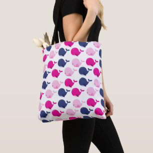 Tote Bag Cute Whales, Pattern of Whales, Sea Animals
