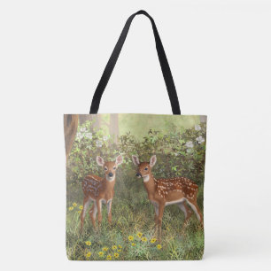 Tote Bag Cute White Deer Twin Fawns