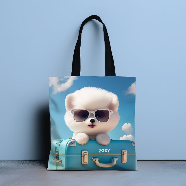 Tote Bag Cute White Dog Travel Suitcase Nom personnalisé (Créateur téléchargé)
