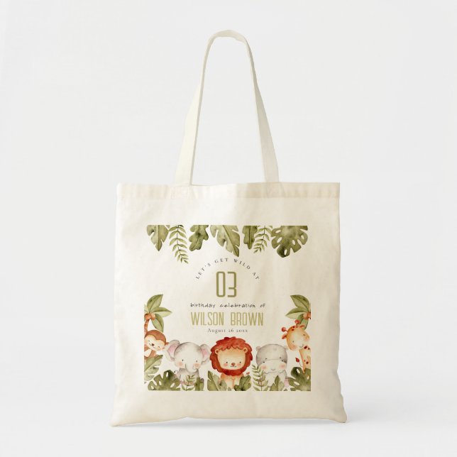 Tote Bag Cute Wild Tropical Safari Animaux Anniversaires de (Devant)