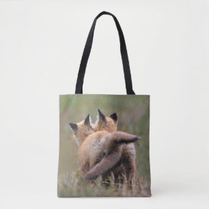 Tote Bag Cutest Baby Animals   Red Fox Kits Locking Tails