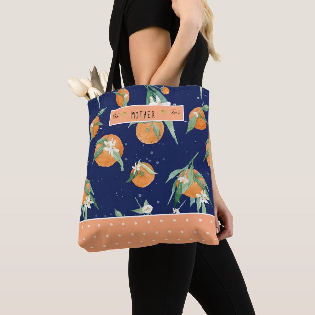 Tote Bag Cutie Orange Floral Navy des Citrus (De près)