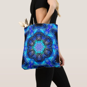 Tote Bag Cyan et kaléidoscope très bleu de la peinture ciré