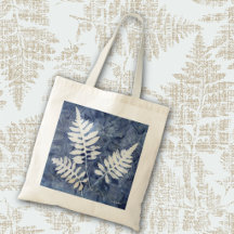 Cyanotype bleu botanique fougères et trèfles