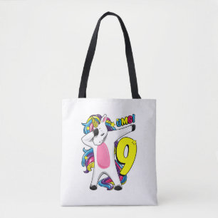 Tote Bag Dabbing unicorn fille 9 anniversaire cadeau 9 ans