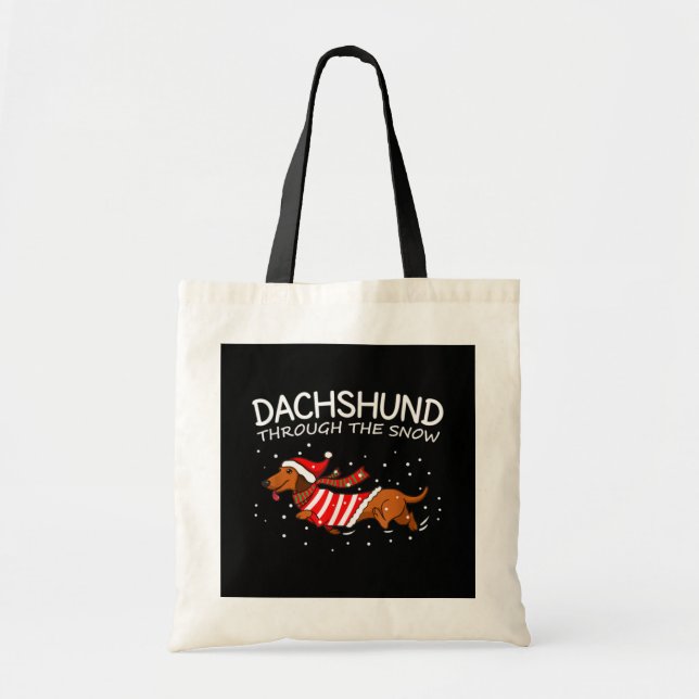 Tote Bag Dachshund à travers la neige drôle chien Noël (Devant)
