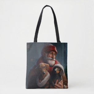 Tote Bag Dachshund Avec Noël Festif Du Père Noël