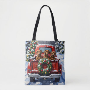Tote Bag Dachshund camion rouge de Noël vacances