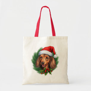 Tote Bag Dachshund Christmas Wreath