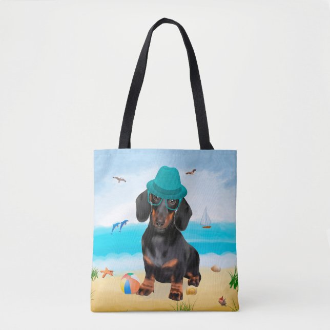 Tote Bag Dachshund Dog sur la plage (Devant)
