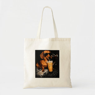 Tote Bag Dachshund drôle buvant un café glacé lavé