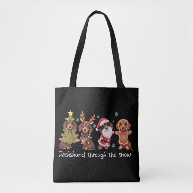 Tote Bag Dachshund Through The Snow Funny Christmas Dogs (Devant)