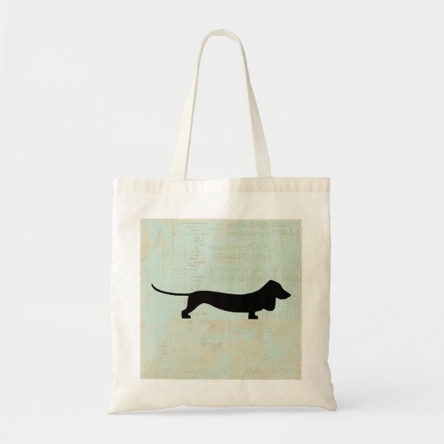 Tote Bag Dachshund Wiener Chien Silhouette sur musique Turq (Devant)