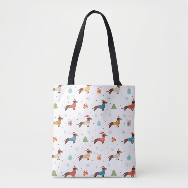 Tote Bag Dachshunds dans le Motif des pulls de Noël (Devant)