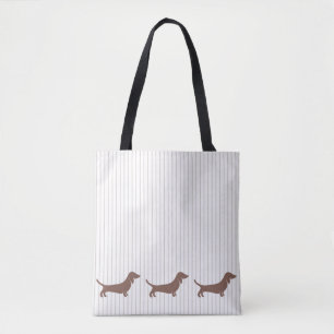 Tote Bag Dachshunts Brown sur bandes beiges