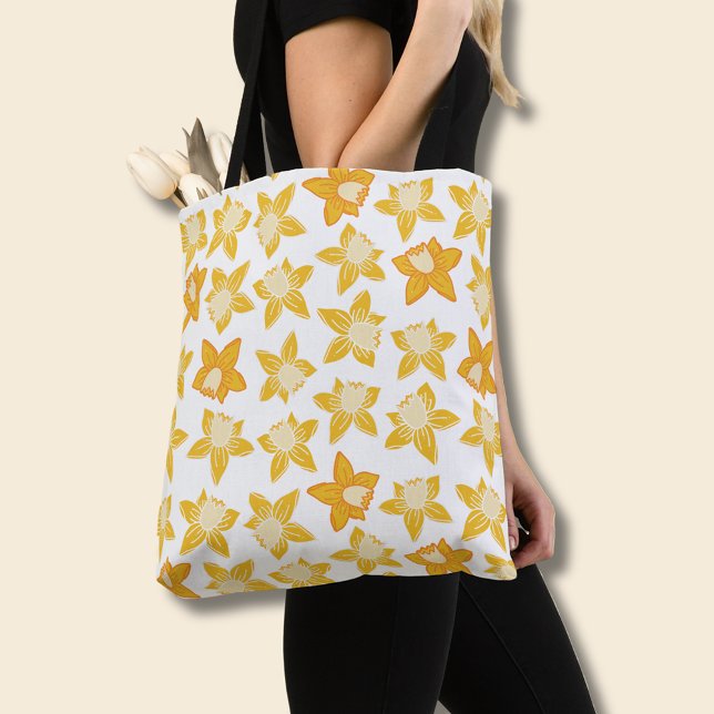 Tote Bag Daffodique jaune printanier motif floral (Daffodil spring floral tote bag)