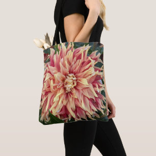 Tote Bag Dahlia panaché rouge et jaune Floral en fleurs