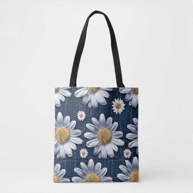 Tote Bag Daisies sur Denim (Devant)