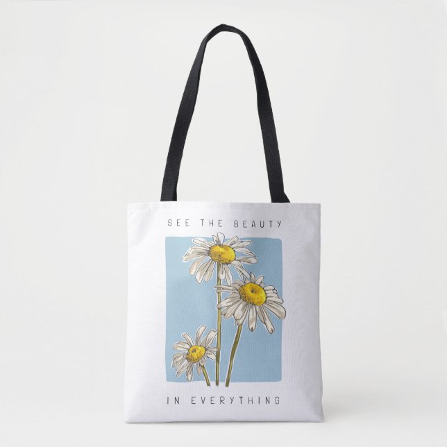 Tote Bag Daisy Flowers Beauté Slogan (Devant)