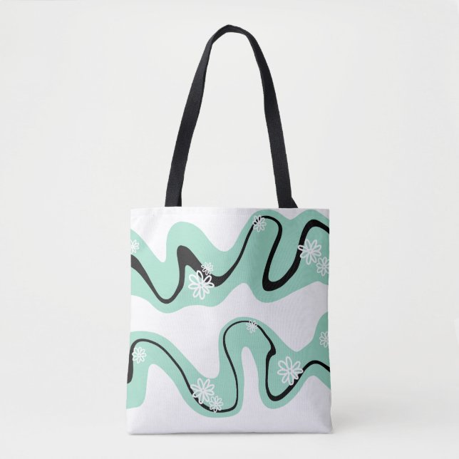 Tote Bag Daisy Groove en vert, noir et blanc (Devant)