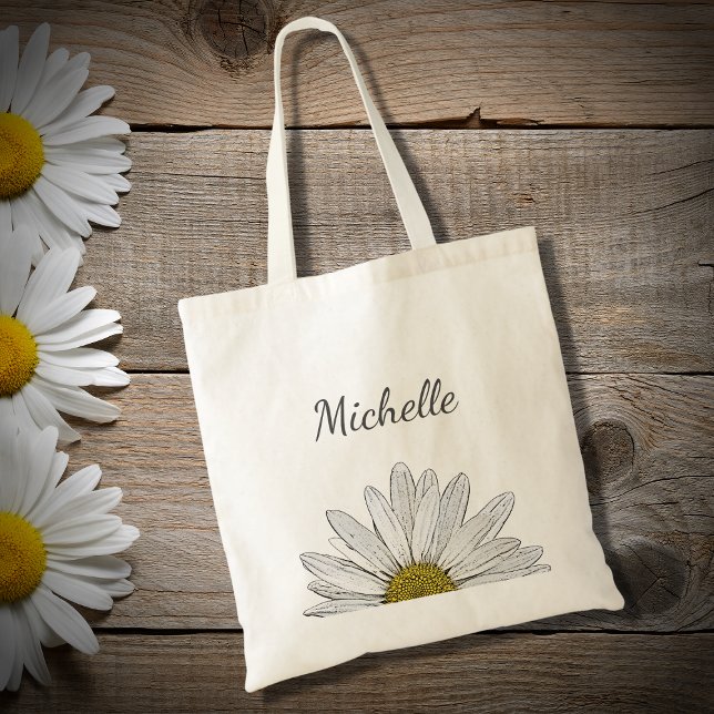 Tote Bag Daisy Moderne Typographie Florale Élégante de Scri (Créateur téléchargé)