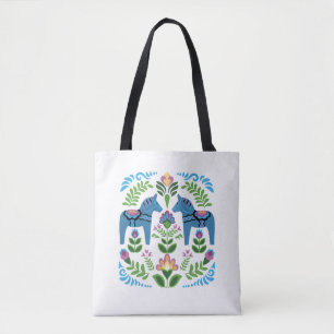 Tote Bag Dala suédois Chevaux bleu