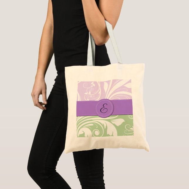 Tote Bag Damas pourpres, Damas vert, Monogramme (Devant (produit))