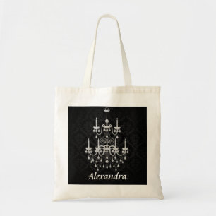 Tote Bag Damassé noire et blanche de lustre avec le nom