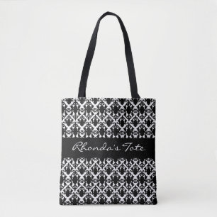 Tote Bag Damassé noire et blanche personnalisée
