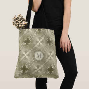 Tote Bag damassé pattern.monogram. sans couture d'or flora