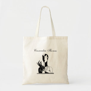 Tote Bag Dame Art Déco vintage Aux Perles Blanches